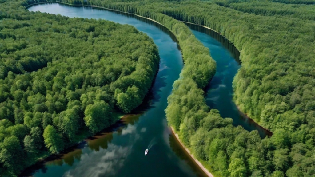 Flusslandschaft mit Seen und Wäldern in Brandenburg von oben